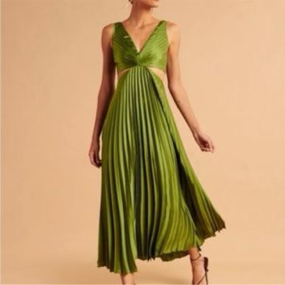 Sincerely Jules Green Satin Pleated Cutout Dress